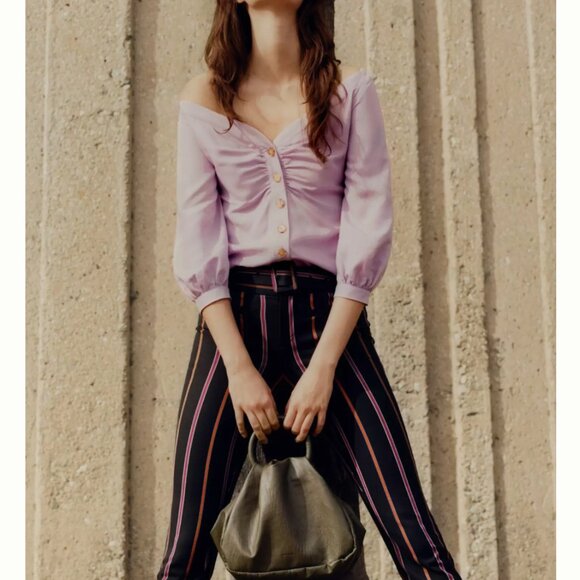 ANTHROPOLOGIE The Essential Slim Striped Business Trousers Black - Picture 5 of 10